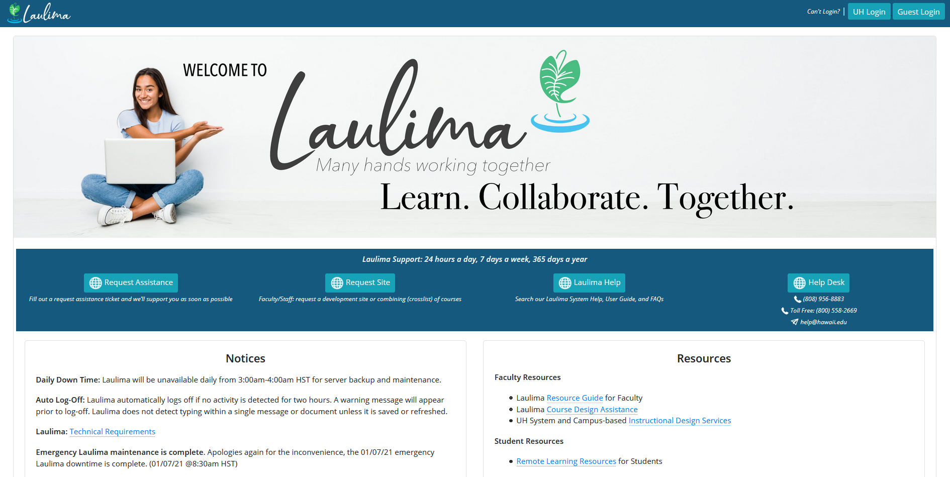 Laulima Home Page Screenshot