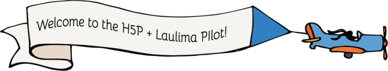 Illustration of a blue plane flying with a banner that reads "Welcom to the H5P + Laulima Pilot!"