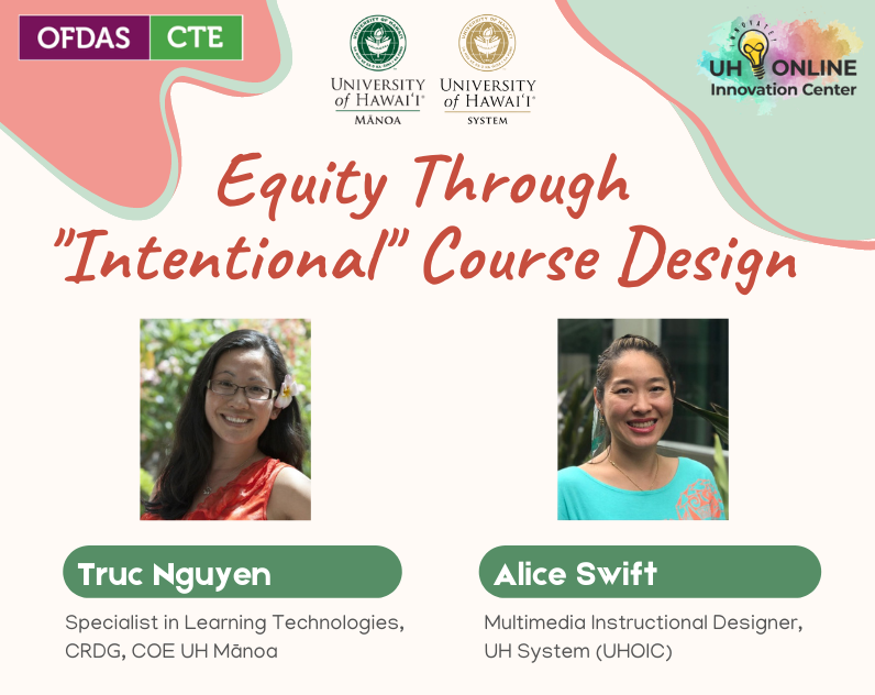 Equity through Intentional Course Design Title Page with Moderators' Photos